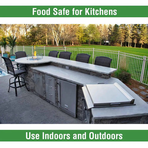 Outdoor kitchen with concrete countertop sealed with Concrete Countertop Sealer For DIY Kitchens And Surfaces, Food Safe Finish