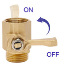 Heavy Duty Brass Garden Hose Shut Off Valve Three Quarter Inch Inline, ergonomic handle demonstrating on-off positions