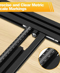 Close-up of metric scale markings on Heavy Duty Aluminum Juice Groove Router Jig, Adjustable Woodworking Template for cutting boards.