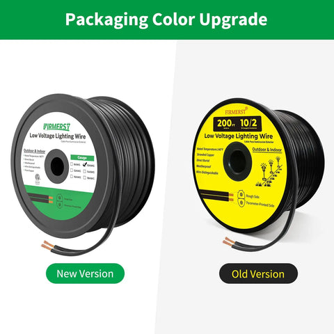 Packaging color upgrade for Low Voltage Direct Burial Landscape Lighting Wire Spool 200 Feet 10 Gauge 2 Conductor Cable.