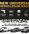 Seat Back Gun Rack For Truck And SUV Vertical Rifle And Shotgun Holder promotional image with trucks and SUVs