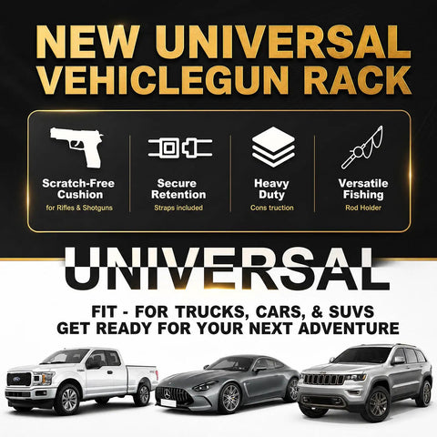 Seat Back Gun Rack For Truck And SUV Vertical Rifle And Shotgun Holder promotional image with trucks and SUVs