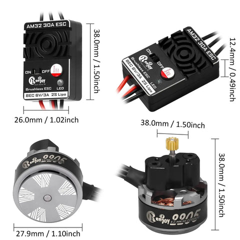 Beefed Up 2205 2200KV Brushless Outrunner Motor With Mount And 30A ESC For TRX4M 1/18 RC Crawler Upgrade dimensions shown