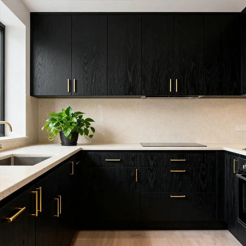 Dope Matte Black Peel And Stick Wood Texture Wallpaper Roll 16 Inch By 120 Inch Self Adhesive Cover for cabinets in kitchen