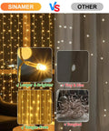 Comparison of larger, tangle-free Cozy Bedroom Curtain Lights 200 LED Fairy String Lights vs dim, tangled competitor