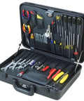 JTK 32S Electronic Equipment Installation and Service Kit in Slimline Poly Attache Case with organized hand tools displayed