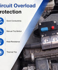 Heavy Duty 50 Amp Circuit Breaker With Manual Reset Switch 12 To 48 Volt Dc Overload Protection Battery Disconnect Switch mounted on engine.