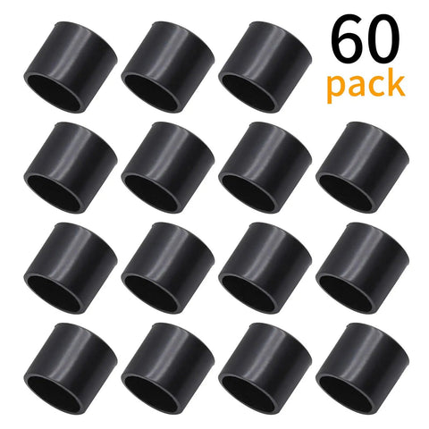 60 Pack Round Rubber End Caps One Half Inch Inner Diameter Vinyl Flexible Bolt Chair Foot Covers in black