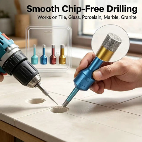 Premium 4 Piece Diamond Tile Drill Bit Set With Vacuum Brazed Tips In 6mm To 12mm Sizes Fits M14 Angle Grinder For Cutting Ceramics And Marble Smooth And Tough, drilling tile