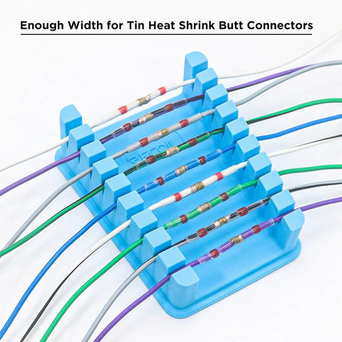 Hands Free Soldering Wire Holder Clamp Stand With Neo Magnets Base And Heat Resistant Silicone 9 Precision Slots For 30AWG To 12AWG Keeps Wires In Place For Quick And Precise Soldering showing various wires secured.