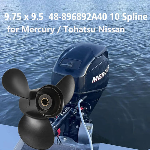 OEM Aluminum Boat Outboard Propeller 9.75 Inch Diameter 9.5 Inch Pitch 10 Spline Teeth Right Hand Rotation 3 Blade Upgrade