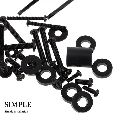 Heavy Duty Tv Mounting Hardware Kit With Wall Mount Standoffs And Screws For Home And Office Use Includes Metal Corner Brackets And Universal Fit For Secure Quick Installation And Hassle Free Setup. Black screws and washers on white background