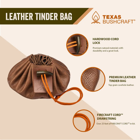 Bushcraft Fire Starter Survival Kit With Ferro Rod Flint Fire Steel Striker Tool Cowhide Leather Tinder Bag detail view