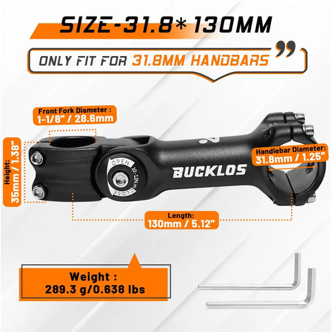 Beefy Adjustable Bike Stem For 31.8mm Handlebars 130mm Length, Lightweight Aluminum for MTB Road Electric Bike BMX
