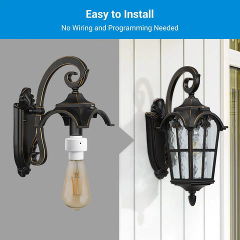 Outdoor lantern with Dusk To Dawn Light Socket With Sensor And Timer, No Fuss E26 Indoor Outdoor Conversion For Porch Garage.
