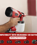 Cordless Paint Sprayer Featuring A Powerful Brushless Motor And Three Adjustable Patterns For Flawless Cabinet And Fence Finishing A Smooth Operator Heavy Duty Workhorse Rig Built To Last Ready To Roll Without Battery Included in use with painted wall.