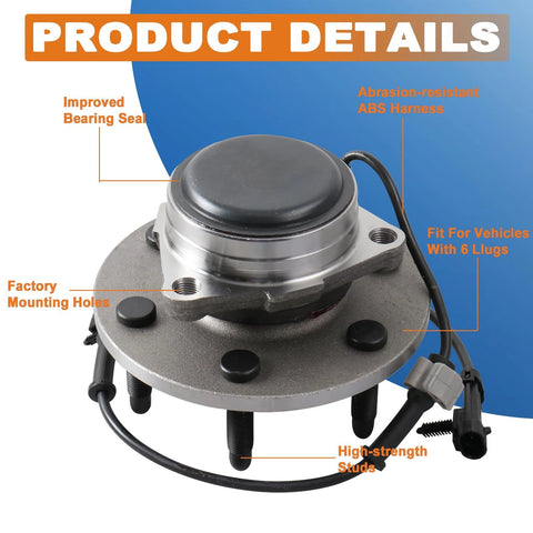 Front Wheel Hub Bearing Assembly 515053 For Chevy Avalanche Express Suburban Tahoe, 6 Lug ABS, 2WD, Triangular Flange