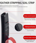 Close-up of Heavy Duty Rubber Weather Stripping Seal for Doors and Windows, showing hollow sound insulation and waterproof backing.