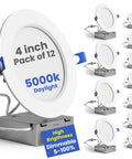 12 Pack Recessed 4 Inch Ultra Thin LED Ceiling Lights with Junction Box 5000K Daylight Dimmable Can Downlights 650LM Brightness