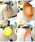 Hard Hat Holder And 3 Hook Organizer For Truck And Car Seats - Built To Keep Safety Helmets, Caps, Jackets, Tool Bags, And Groceries Handy In Reach With Patent Pending Triple Hooks - Black showing briefcase, hat, hard hat, and clothes hanging on car seat