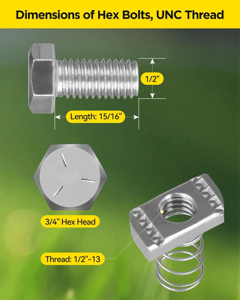 Premium Industrial Grade Snap In Spring Strut Channel Nut And Bolt Kit 1/2 Inch Diameter With Bold 3/4 Inch Hex Head Precision Machined Threads For Lightning Fast HVAC Ductwork Mounting And Rugged Metal Framing Projects Done Right