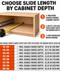 30 Inch Heavy Duty Side Mount Drawer Slides With 250 Lb Load Rating And Full Extension Pullout Rails For Pantries Garages And Rvs, cabinet depth measurement demo.