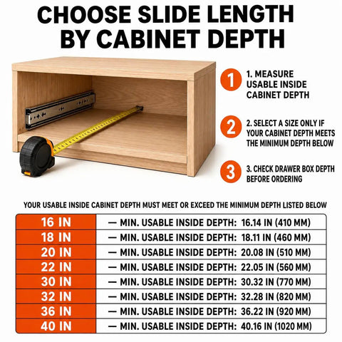 30 Inch Heavy Duty Side Mount Drawer Slides With 250 Lb Load Rating And Full Extension Pullout Rails For Pantries Garages And Rvs, cabinet depth measurement demo.