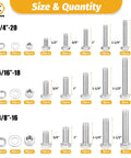 Kadrick stainless steel hex bolts and nuts kit, 744 pcs, SAE sizes 1/4-20, 5/16-18, 3/8-16, lengths 1/2-2 in.