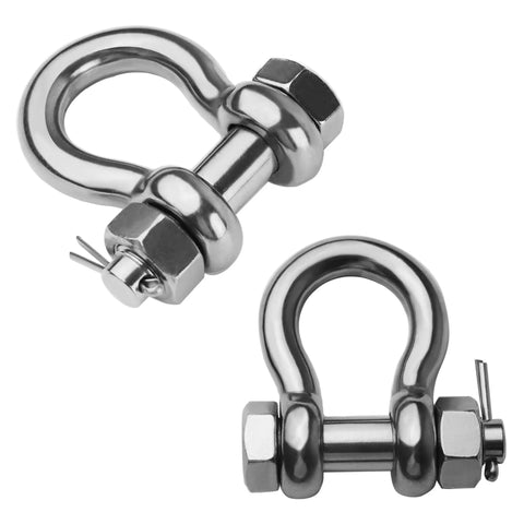 Pro Grade 316 Marine Stainless Steel D Ring Shackles Heavy Duty Anchor And Towing Rigging Gear Built Like A Tank For Boats And Yachts Including Secure Cotter Pins, showcasing two durable shackles.