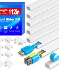 Cord Hider Kit For Walls Paintable Cable Raceways For TV Wires Self-Adhesive White Cord Covers 112 Inch Total Length