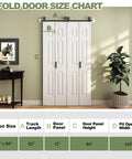 Bifold Door Size Chart with dimensions for 48 By 84 Inch Bifold Barn Door With Complete Hardware Set Primed Hollow Core.