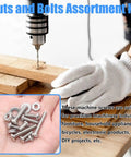 Grab-And-Go 304 Stainless Steel Nuts And Bolts Kit With 237 Pcs shown with hand holding nuts, DIY repairs in background.