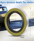 Close-up of 4 Pack Trailer Axle Hub Grease Seals 1.719 I.D. X 2.565 O.D Fits Dexter 01001900 EZ Lube Axles shown with dimensions