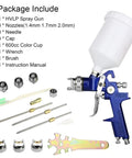 HVLP Spray Gun With Replaceable 1.4mm 1.7mm 2.0mm Nozzles And 600cc Cup with accessories, including wrench and brush