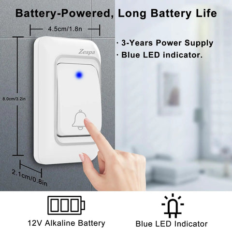 Ultra Long Range Doorbell Kit with 1300 Feet of Wireless Range, Button with Blue LED Indicator, Silver Finish