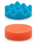 Blue and orange 3-inch sponge pads from Pro Grade Car Foam Drill Polishing Pad Kit 22 Piece With 3 Inch Sponge Pads Wool Buffers Drill Adapters And Suction Cups For DIY Auto Detailing Waxing Polishing And Sealant