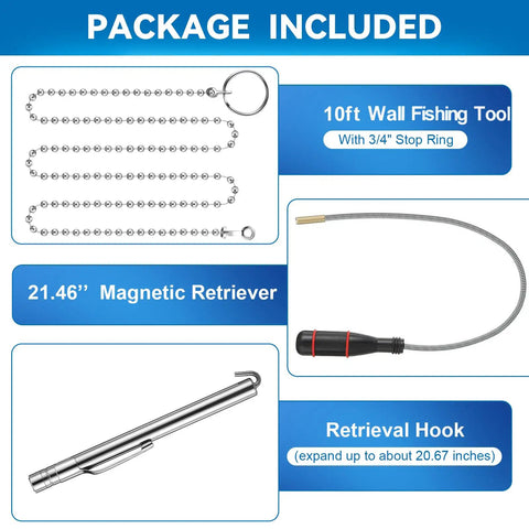 Wet Noodle Flexible Magnetic Pickup Tool With Fish Chain Handy Retrieval Hook For Tight Spaces And Wiring Through Walls Expandable Magnetic Retriever For Grabbing Metal Objects And Small Items