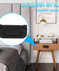 Bedroom scene showing a 6 Pack 3 Inch Flush Ring Pull Handles Hidden Recessed Metal Black Sliding Cabinet Pulls With Screws installed on a nightstand.