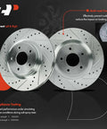 Front view of 12.6 Inch Front Drilled And Slotted Disc Brake Rotors With Ceramic Pads Kit Beefed Up 6 Piece Set for Nissan