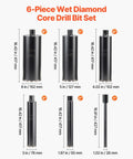 Pro Grade Wet Diamond Core Drill Bit Set For Concrete And Masonry, 6 Piece With Inch Sizes 1/2 to 6, 1-1/4 In 7 UNC Thread