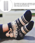 Two Pack Straight Sock Jigs made from aluminum for heat press sublimation printing shown with patterned socks.