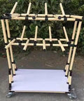 Heavy Duty Mobile Cable Rack For Desk Wire Organization Featuring Adjustable Coil Spacing To Keep Your Desk Slick And Totally Organized Solid Gear Storage Stand with wooden rods.