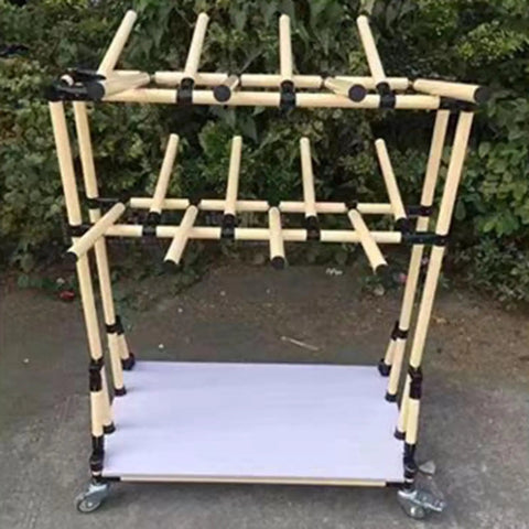 Heavy Duty Mobile Cable Rack For Desk Wire Organization Featuring Adjustable Coil Spacing To Keep Your Desk Slick And Totally Organized Solid Gear Storage Stand with wooden rods.