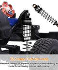 Close-up of Beefy 59mm Aluminum Long Threaded Shocks Front And Rear Oil Filled Dampers for 1 18 RC Crawler on vehicle suspension