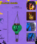 Halloween Outdoor Decoration Hot Air Balloon Solar Lantern with Flickering Flame Hanging Lanterns; green glass with witch design
