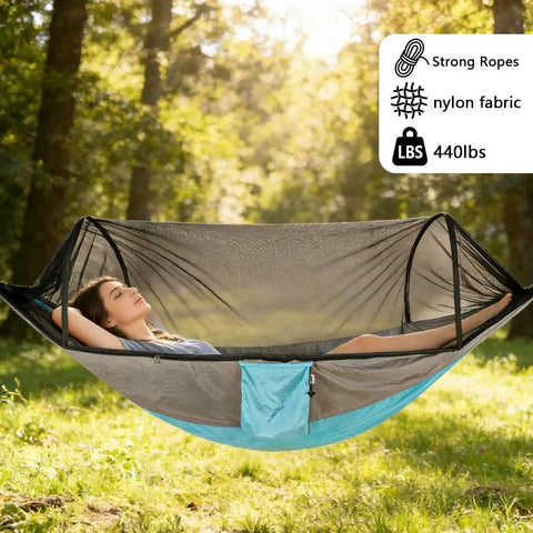 Camping Hammock With Integrated Mosquito Net For Double Or Single Use Easy Setup Portable Hammock Set in forest