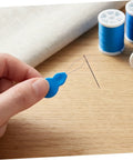 Gourd Shaped Needle Threader Tool Kit For Embroidery And Sewing, 100pc Plastic And Metal Threading Aids, Quick Threading Needle Tool For Home And Travel, Smooth Thread Insertion And Effortless Stitching, blue plastic threader in hand