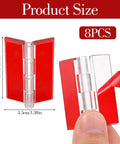Close-up of 8 Pack Clear Acrylic Self Adhesive Hinges 45x35mm with red peel-off adhesive backing