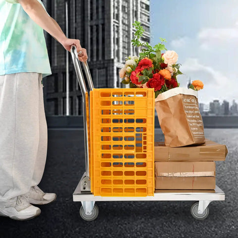 Heavy Duty Moving Platform Cart 800 Lb Capacity 32 By 20 Inch Foldable Flatbed Dolly With Smooth Rolling 360 Degree Swivel Wheels Crafted From Solid Stainless Steel For No Sweat Hauling Tasks