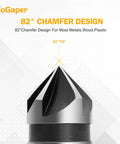 82 Degree Five Flute Countersink Drill Bit Set, close-up of 82° chamfer design tip for metal, carbon steel, and wood